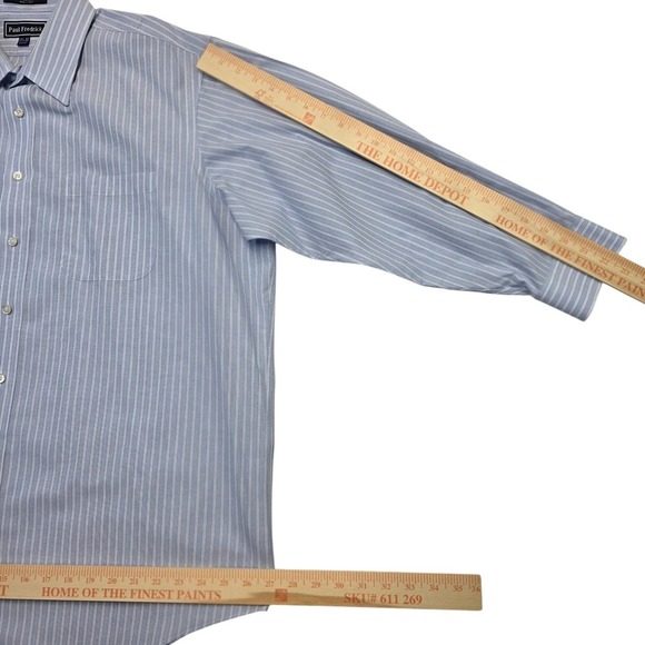 Paul Fredrick Mens 17 1/2 33 Blue Striped Long Sleeve Button Down Dress Shirt - Picture 6 of 6